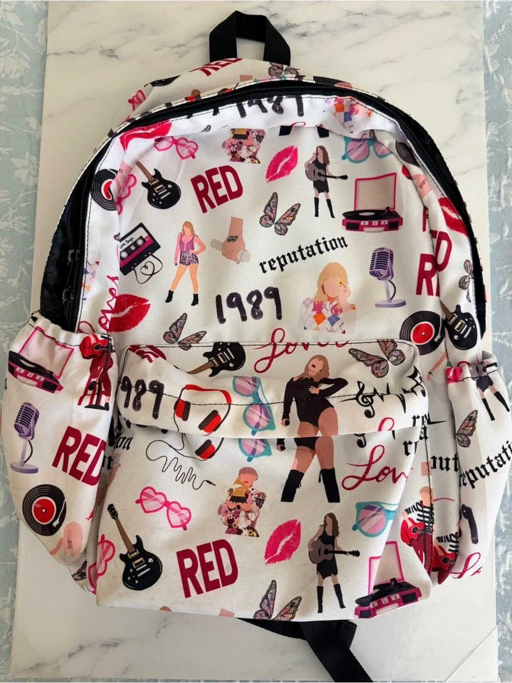 Kids Taylor Swift White & Pink Patterned Music-Themed Backpack